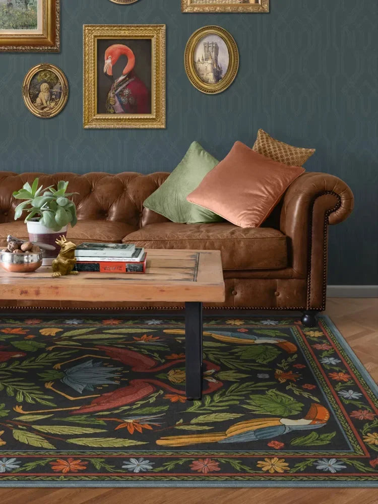 Bohemian Rug – Retro Animal & Plant Motif Carpet for Living Room & Bedroom