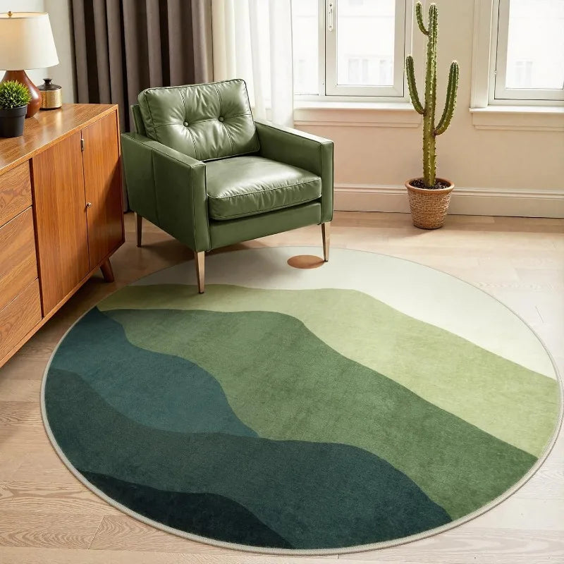 Round Wavy Rug - Abstract Ombré Landscape