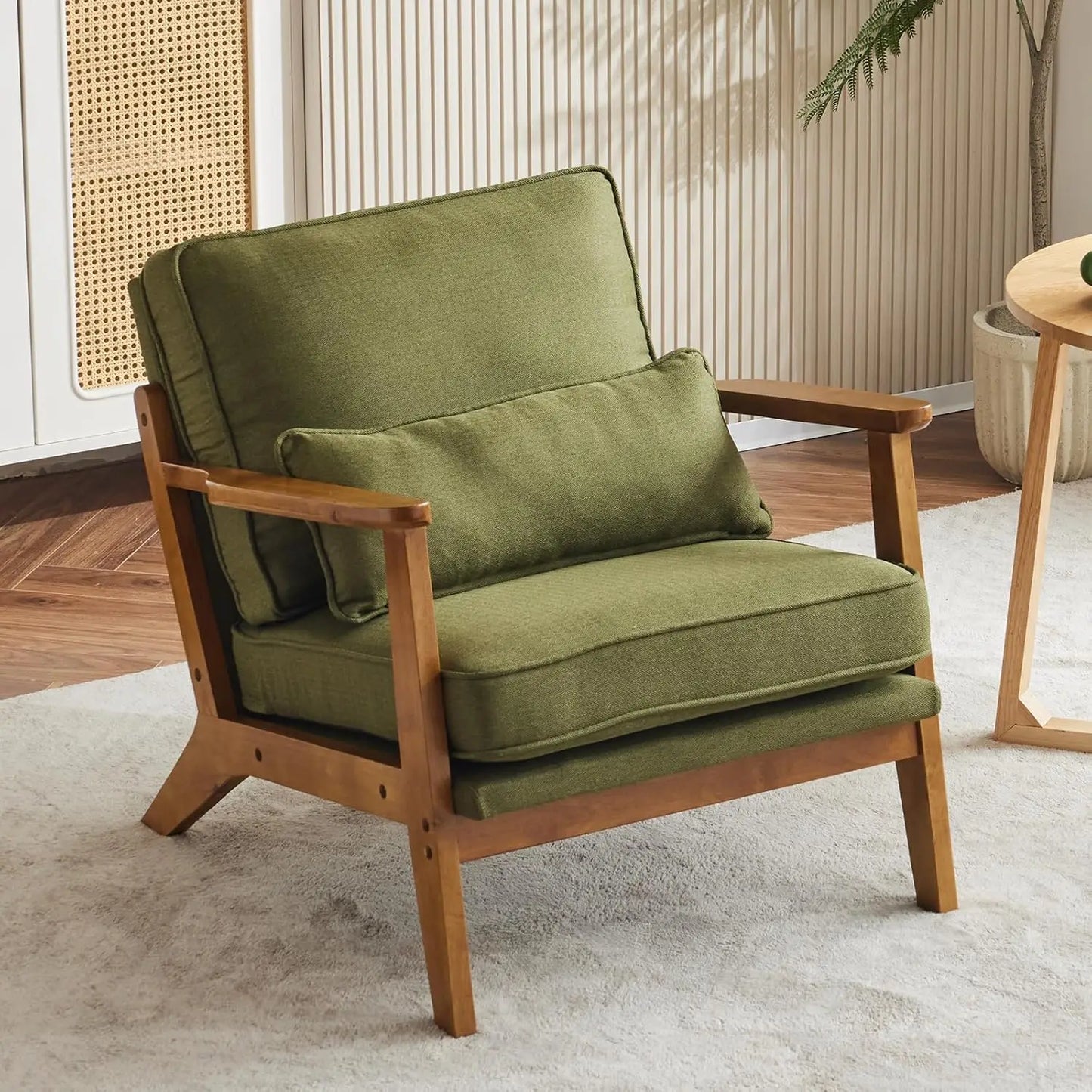 Accent Chair with Wide Armrest and Lumbar Pillow