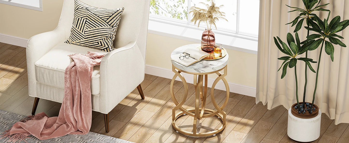 Tribesigns Modern Round End Table with Thick Wood Top, 20“ Side Table Cocktail Table with Unique O-Shaped Base