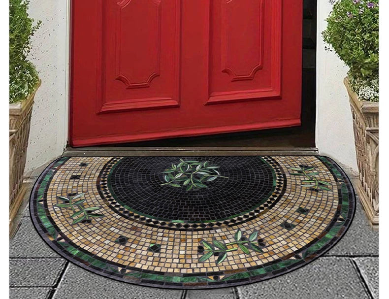 Semicircular Entrance Mat - Marble Texture Anti-Slip Door Rug