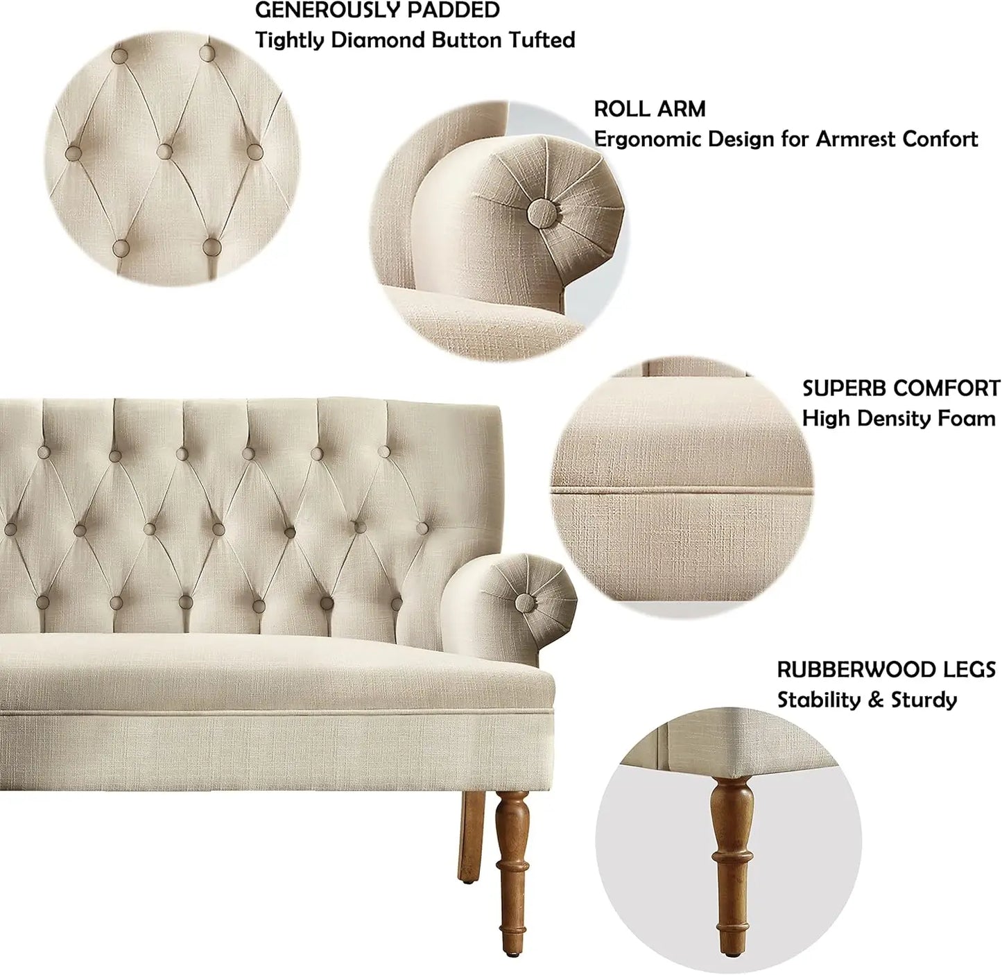 Rosevera Celino Loveseat - Sofa for Living Room, Couch in a Box, Love Seat Furniture, Linen, Beige