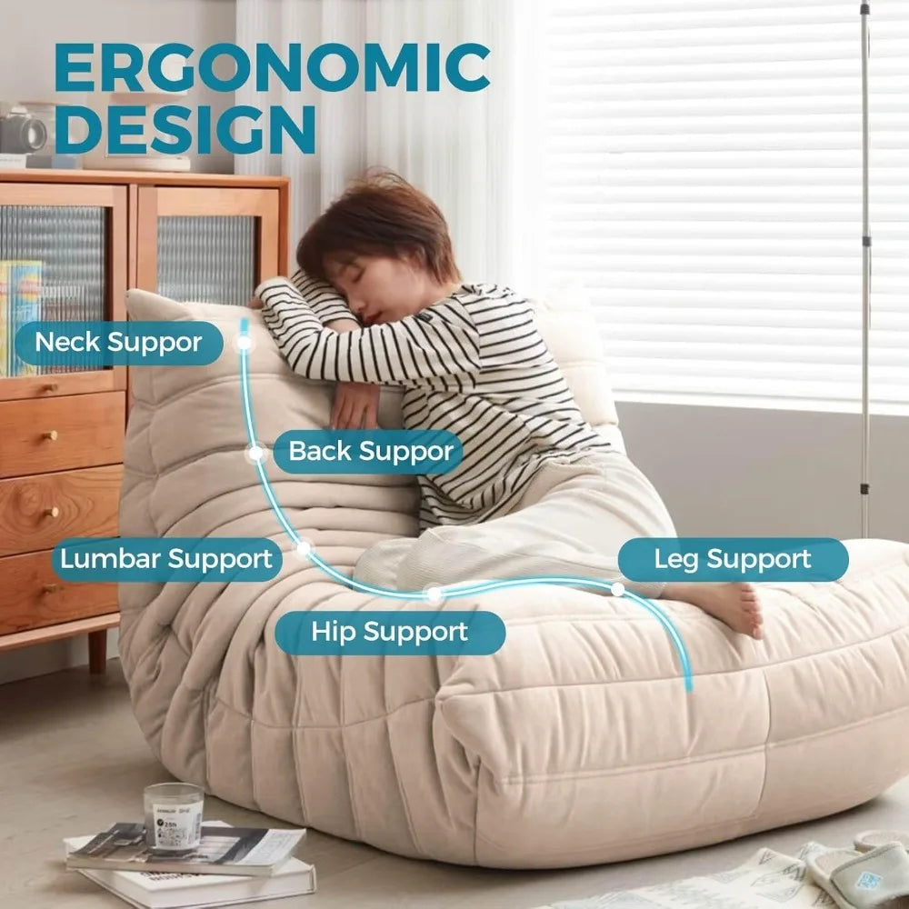 Channel-Quilted Bean Bag Floor Sofa - Memory Foam Lazy Couch - Multiple Colours