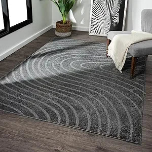 Green Geometric Wave Area Rug - Contemporary Design, 8x10