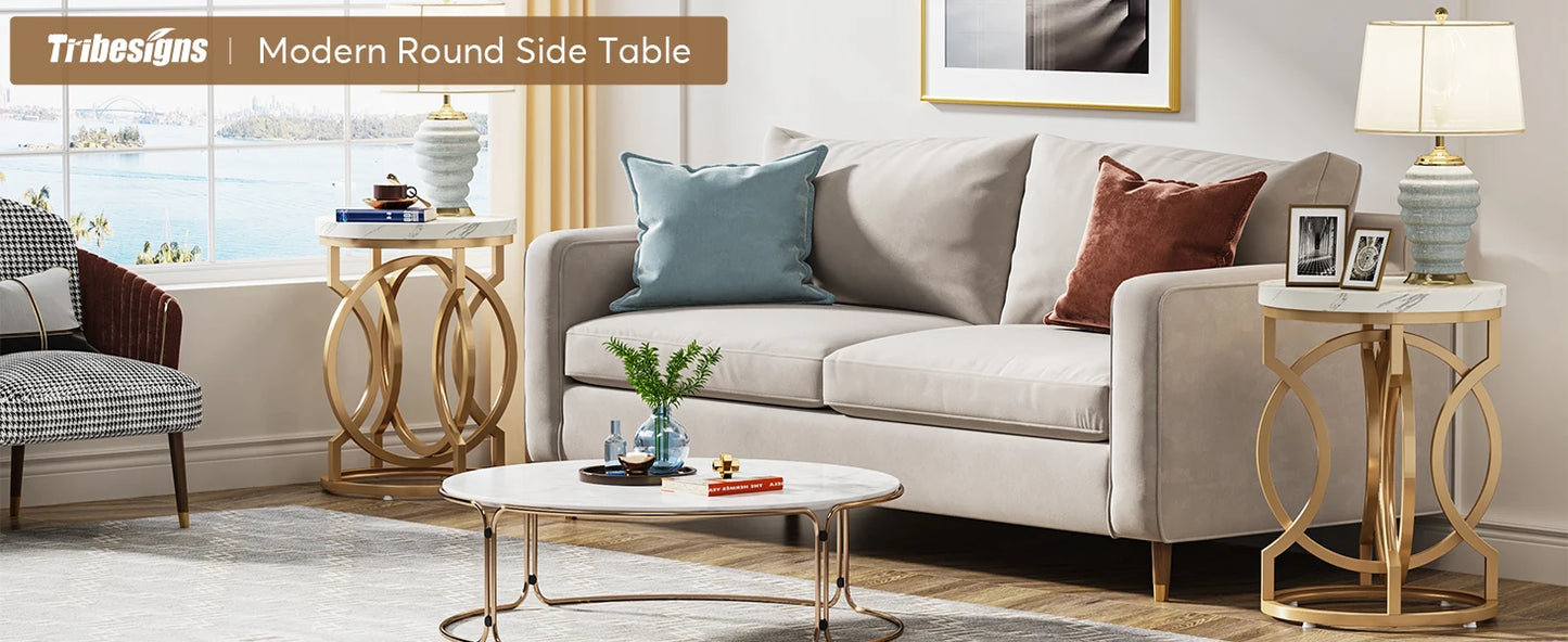 Tribesigns Modern Round End Table with Thick Wood Top, 20“ Side Table Cocktail Table with Unique O-Shaped Base