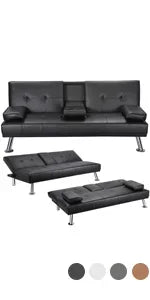 w/Pull-Out Trundle Bed Sleeper Sofa Convertible Couch for Limited Spaces Living Room Bedroom Guest Room Dark Gray 55.5 in