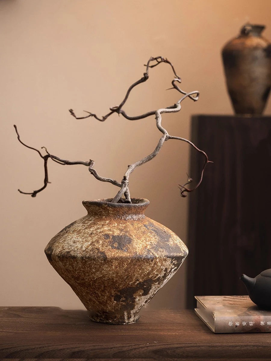 Jingdezhen Ceramic Vase Retro Style Nostalgic Pure Handmade B & B Hotel Tea Room Wabi Sandy Wind Zen Ornament Flower Ware