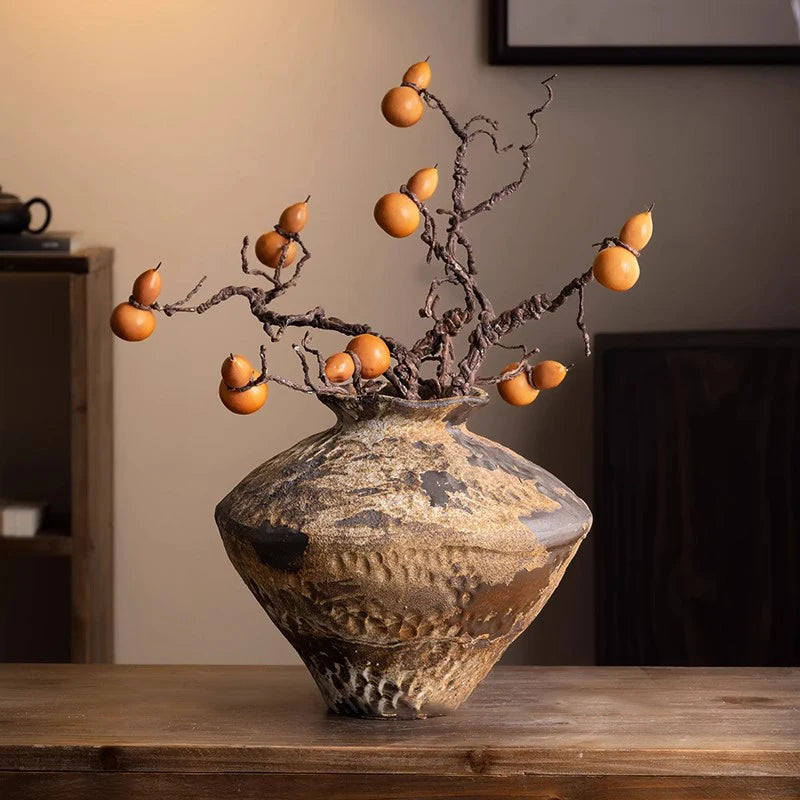 Jingdezhen Ceramic Vase Retro Style Nostalgic Pure Handmade B & B Hotel Tea Room Wabi Sandy Wind Zen Ornament Flower Ware