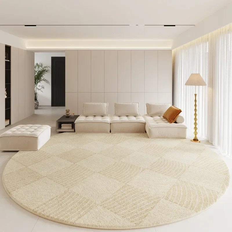 Geometric Round Rug - Modern Textured Living Room Carpet
