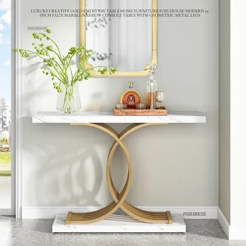 Creative Luxury Hallway Entryway Table Home Furniture Modern Living Room Villa Narrow Console Table with Geometric Metal Legs