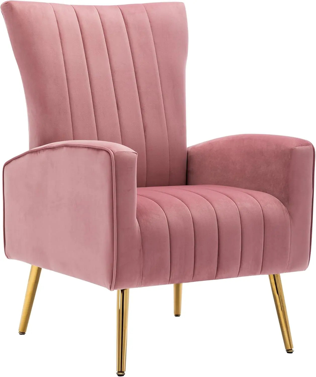 Velvet Accent Chairs Set of 1, Modern Fabric Upholstered Living Room Chairs Armchairs with Wing Back and Metal Legs, Pin
