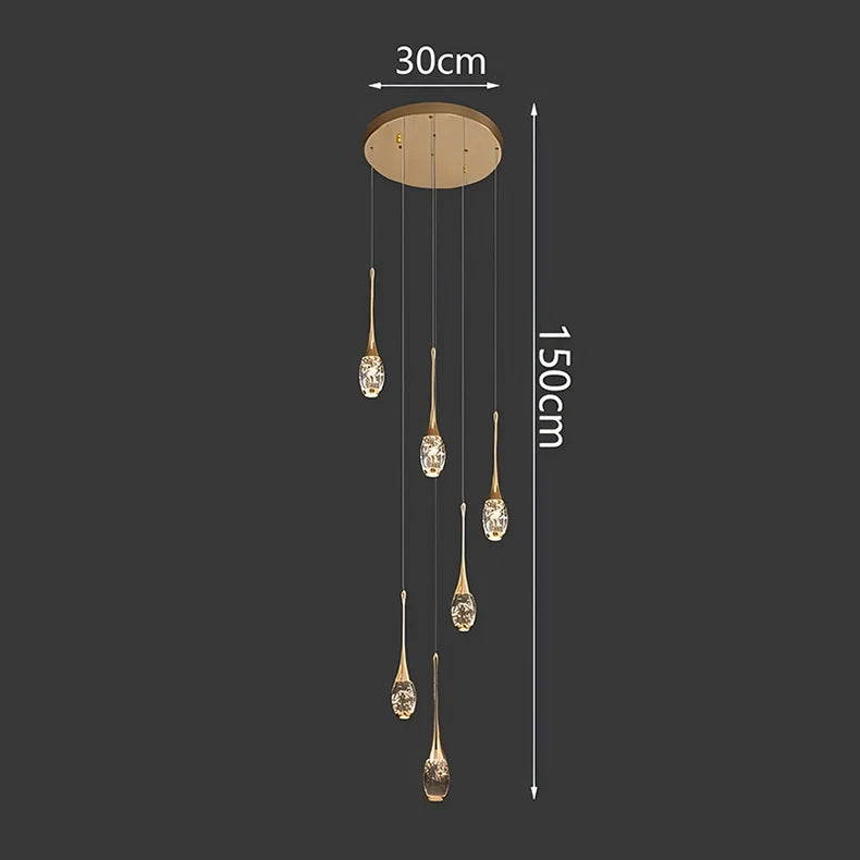 Crystal Chandelier: Multi-Drop Spiral Pendant Light in Gold - 30cm x 120cm
