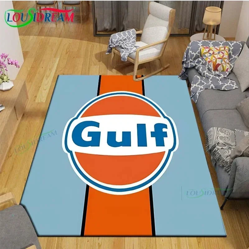 Gulf Racing Digital Print Area Rug - Anti-Skid Racing Stripe Design