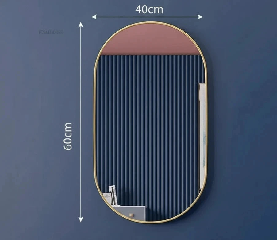 Oval Bathroom Mirror - Wall-Mounted - Black or Gold Metal Frame