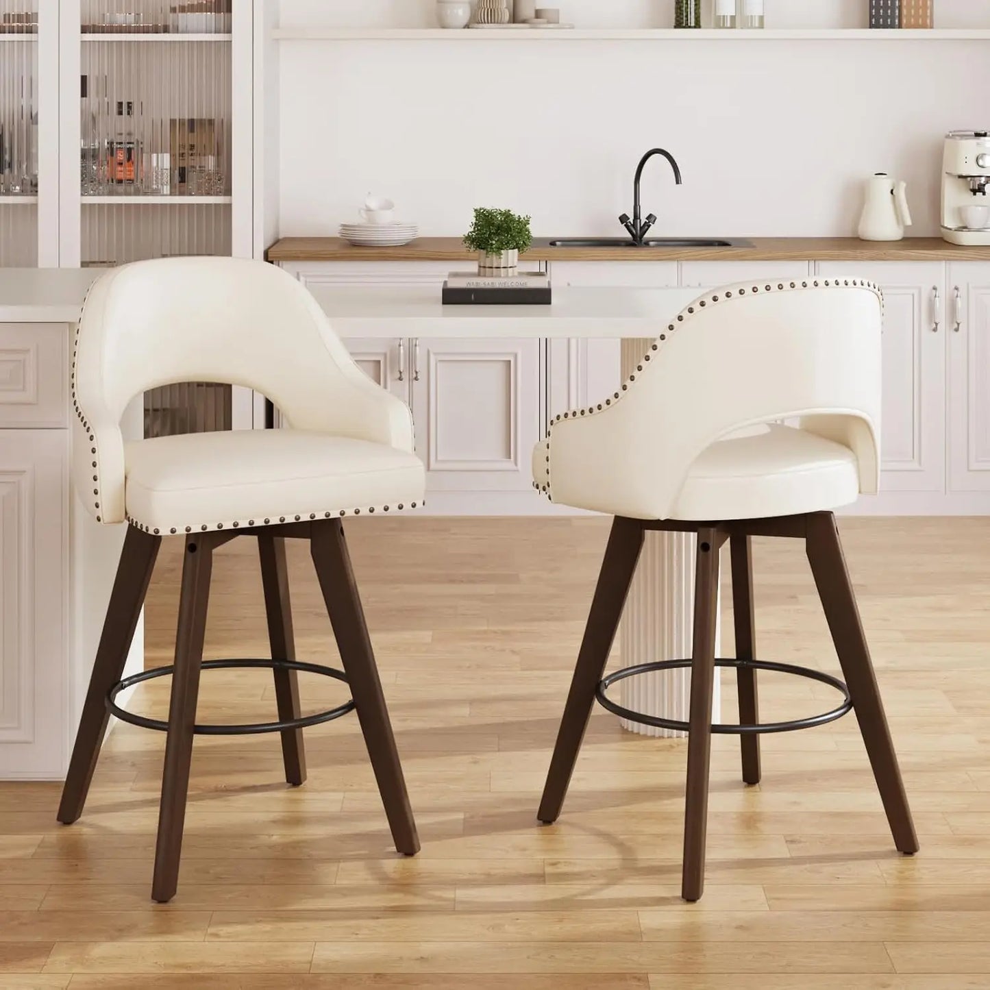 Swivel Bar Stools Set of 4,24" Seat Height Modern PU Leather Upholstered Bar Chair for Kitchen Counter,