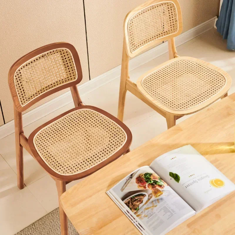 Scandinavian Dining Chair Natural Rattan & Wood Cafe Seat Minimalist Backrest Chair for Homestay Nordic Woven Home Furniture