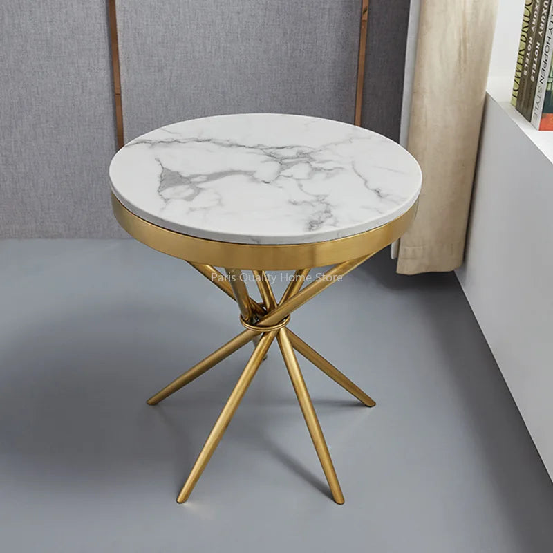 Italian Light Luxury Marble Gold Plated Brushed Round Small Coffee Table Stainless Steel Sofa Side Small Coffee Table