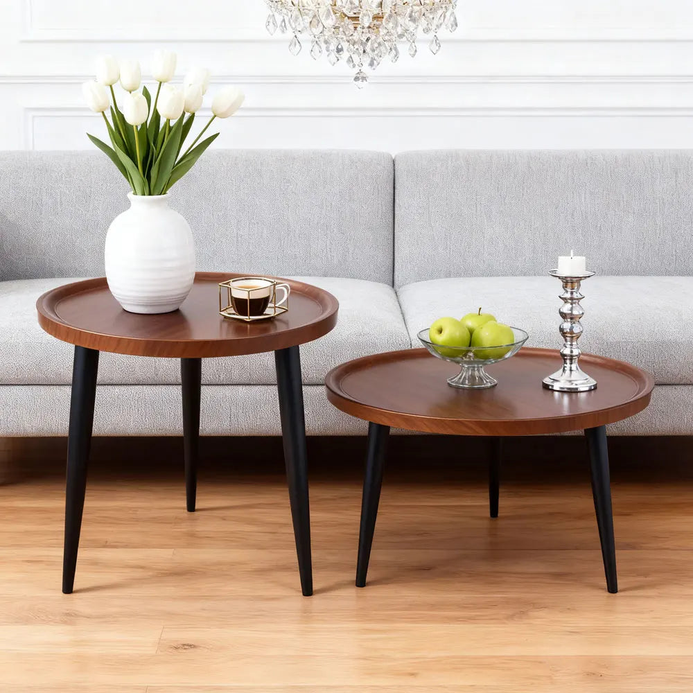 Round Coffee Table, Small Nesting Coffee Table, Mid Century Modern Coffee Table and End Table Sets Wood, Easy