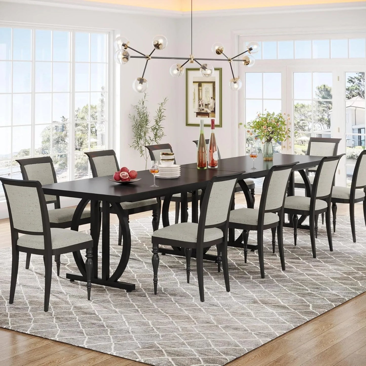 LITTLE TREE Modern Dining Table for 4-6 People, 63" Large Rectangular Kitchen Table, Unique Dinner Table Kitchen,Dining Room