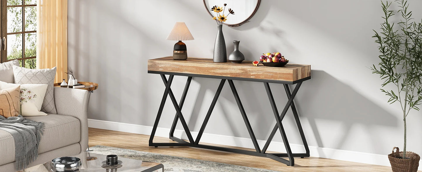 Tribesigns 55 Inches Console Table, Sofa Table Wood Entryway Table with Unique Metal Base