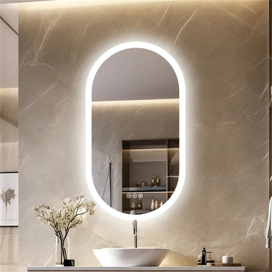 Oval LED Bathroom Mirror with Anti-Fog - Dimmable Lighting, 500x1000mm