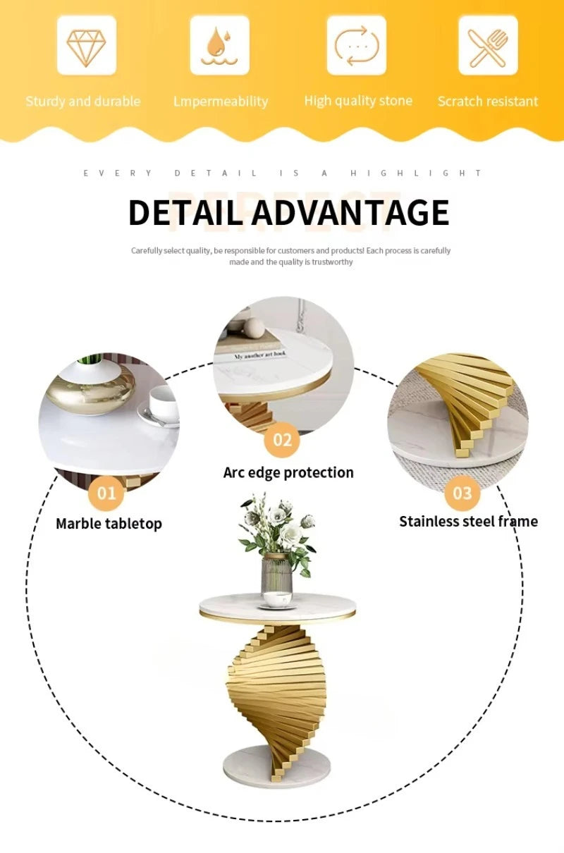Luxury Home Furniture Smart Travertine Small Round Modern Metal Gold Marble Side Table Living Room Coffee Table