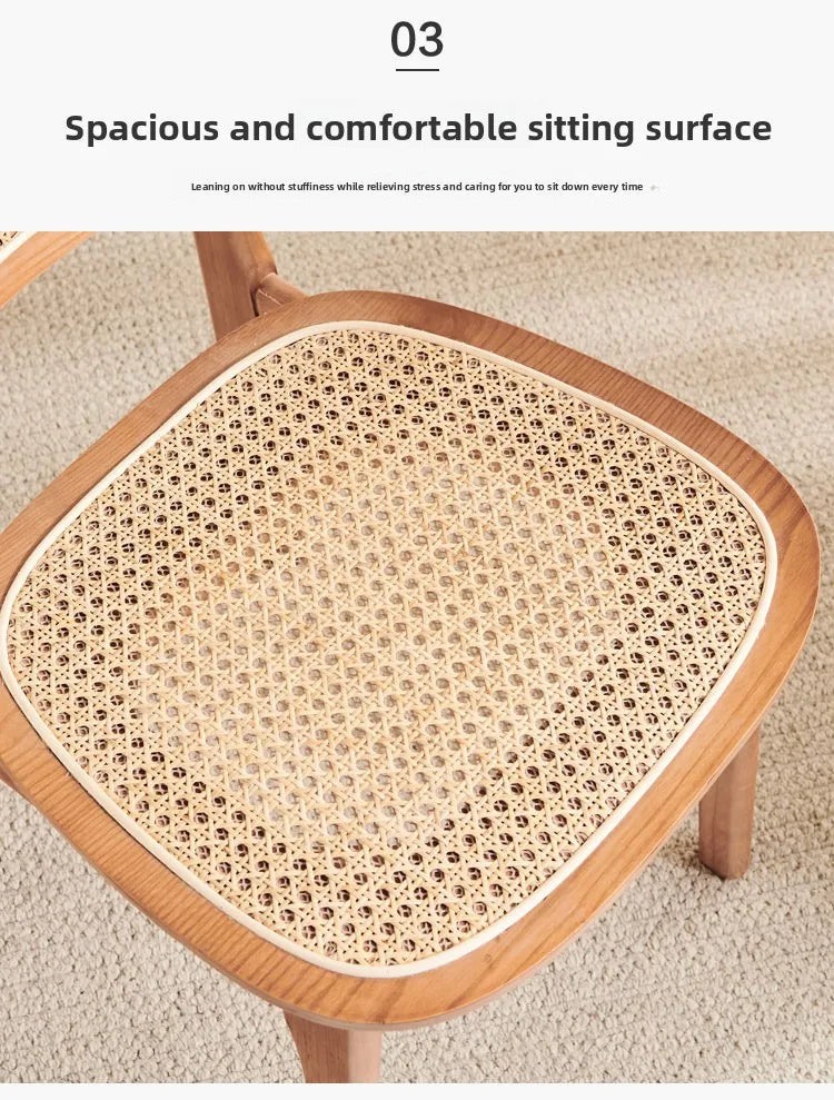 Scandinavian Dining Chair Natural Rattan & Wood Cafe Seat Minimalist Backrest Chair for Homestay Nordic Woven Home Furniture