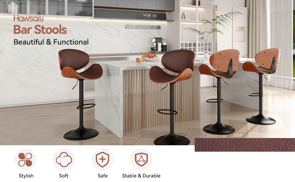 Rotating Bar Stool 2-Piece Set with Backrest and Footstool, Pu Leather Cushion Counter Height Bar Chair for Bar Kitchen and Restaurant