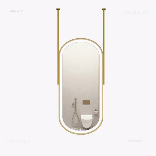 Oval LED Bathroom Mirror - Nordic Metal Frame, Gold Finish, 60x100cm