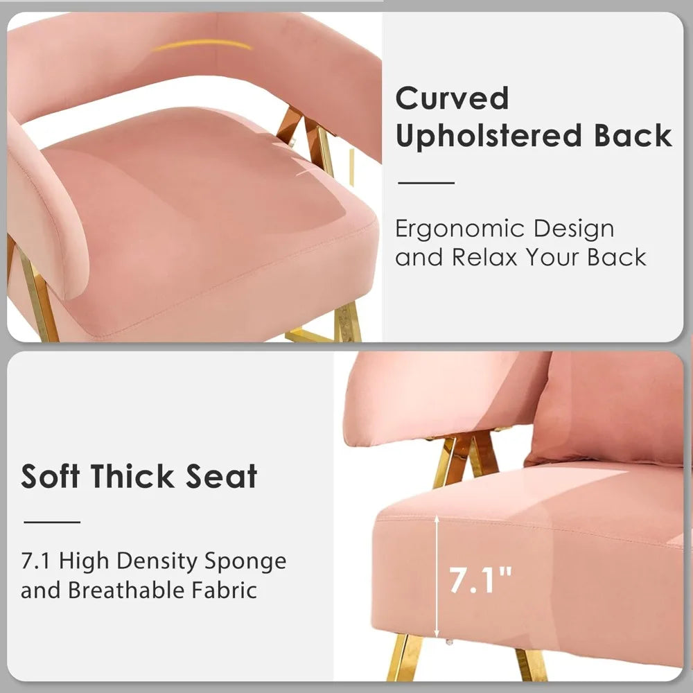 Modern Pink Accent Chairs Set of 2, Velvet Barrel Accent Chair for Living Room Bedroom, Comfy Reading Armchairs