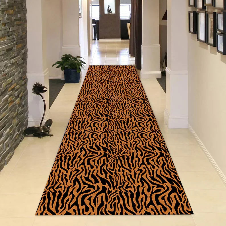 Tiger Pattern Green Runner Rug Modern Animal Print Hallway Rug Home Decoration Carpet