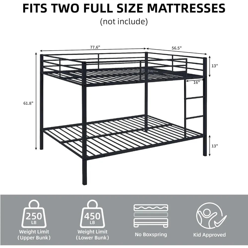Metal Bunk Bed Frame - With Guardrails, Beds for Dorm,Bedroom,Guest Room,Heavy Duty Metal Slats