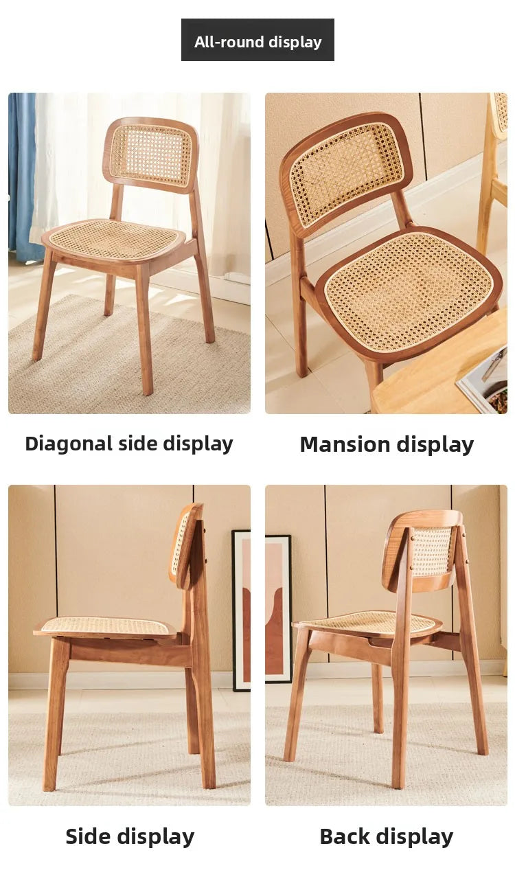 Scandinavian Dining Chair Natural Rattan & Wood Cafe Seat Minimalist Backrest Chair for Homestay Nordic Woven Home Furniture