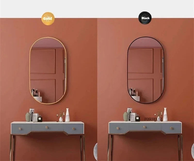 Oval Bathroom Mirror - Wall-Mounted - Black or Gold Metal Frame