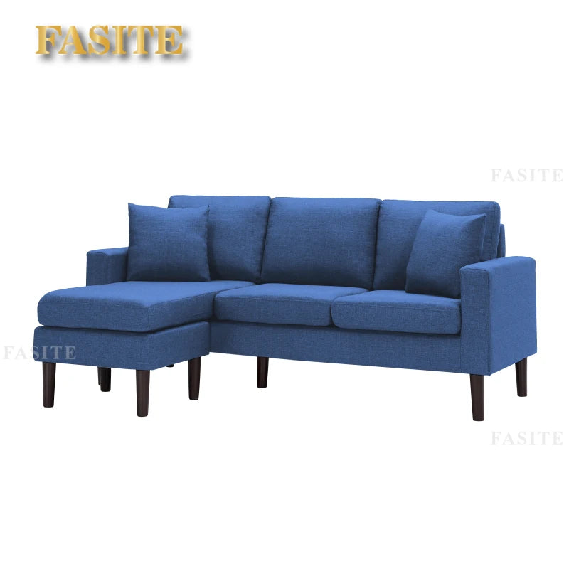 Living Room Sofa, 72" Sectional Sofa With 2 Pillows In Navy Blue Fabric On Left Hand Side Interior Decoration