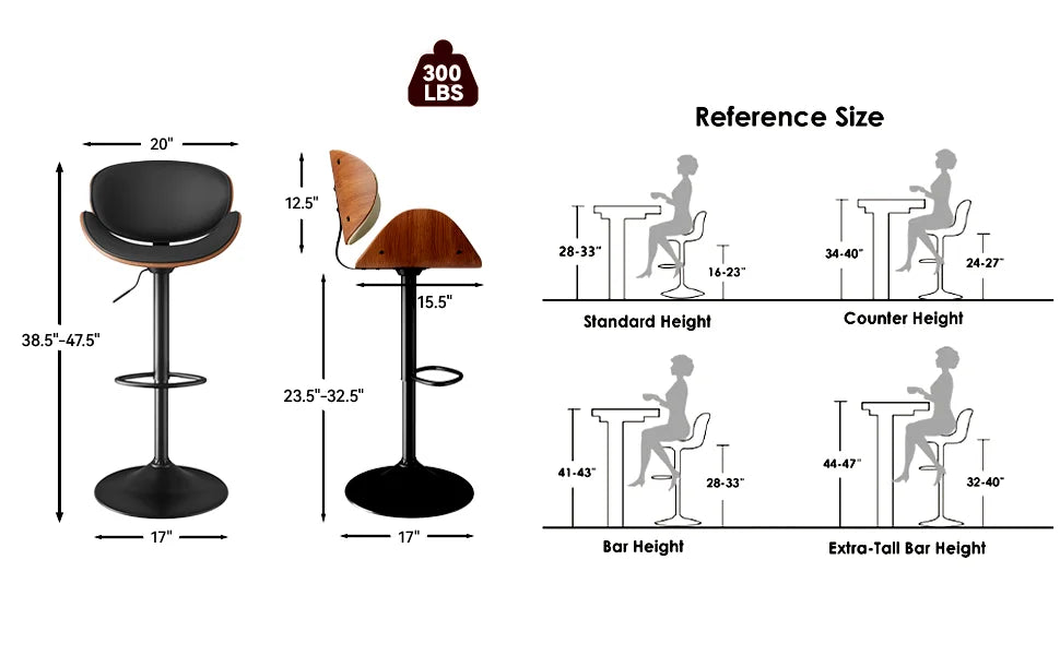 Rotating Bar Stool 2-Piece Set with Backrest and Footstool, Pu Leather Cushion Counter Height Bar Chair for Bar Kitchen and Restaurant