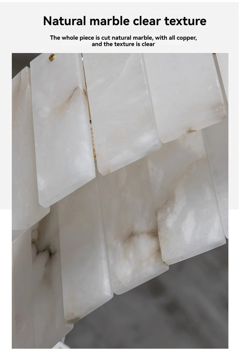 Natural Marble Brass Pendant Light - Nordic Gold Chandelier, Round 45cm