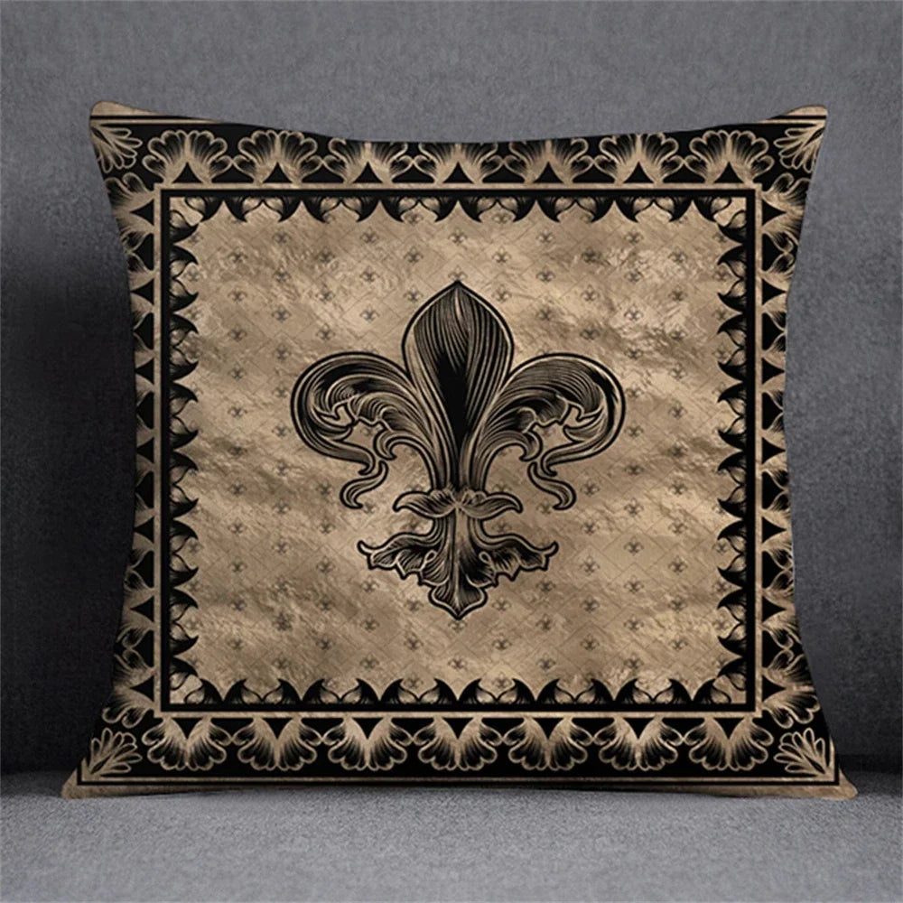 Black Gold Elegant Design Cushion Cover Symmetrical Plant Pillowcase Home Car Pillows Decor For Living Room Sofa Square Cushions