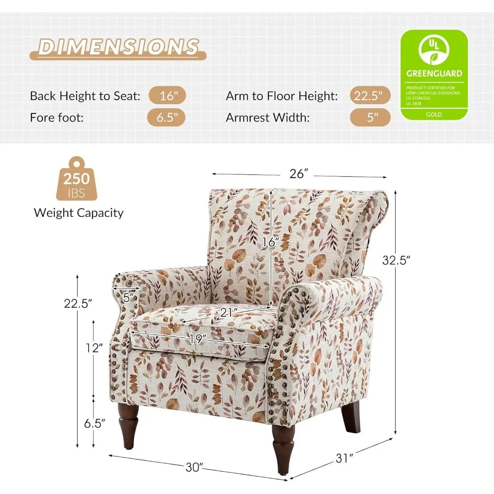 Elegant Wingback Accent Chair, with Wood Legs and Removable Cushion