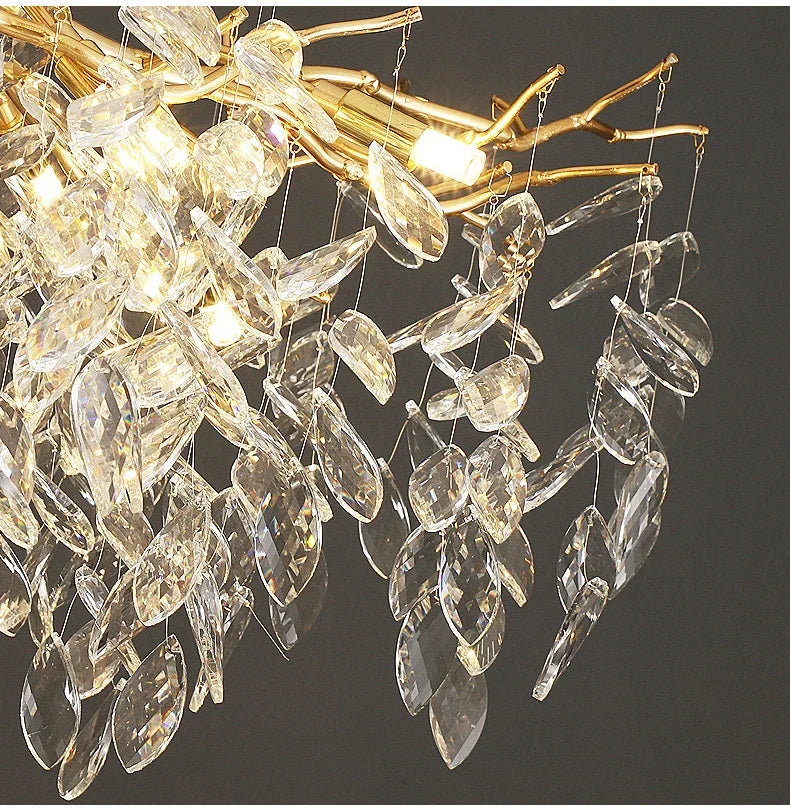 Crystal Chandelier: Luxury Gold Leaf Design LED Pendant Light for Dining & Living Room