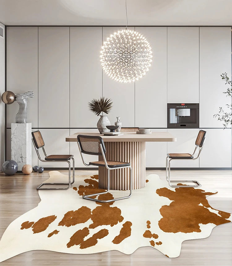 Irregular Faux Cowhide Area Rug - Plush Anti-Slip Mat