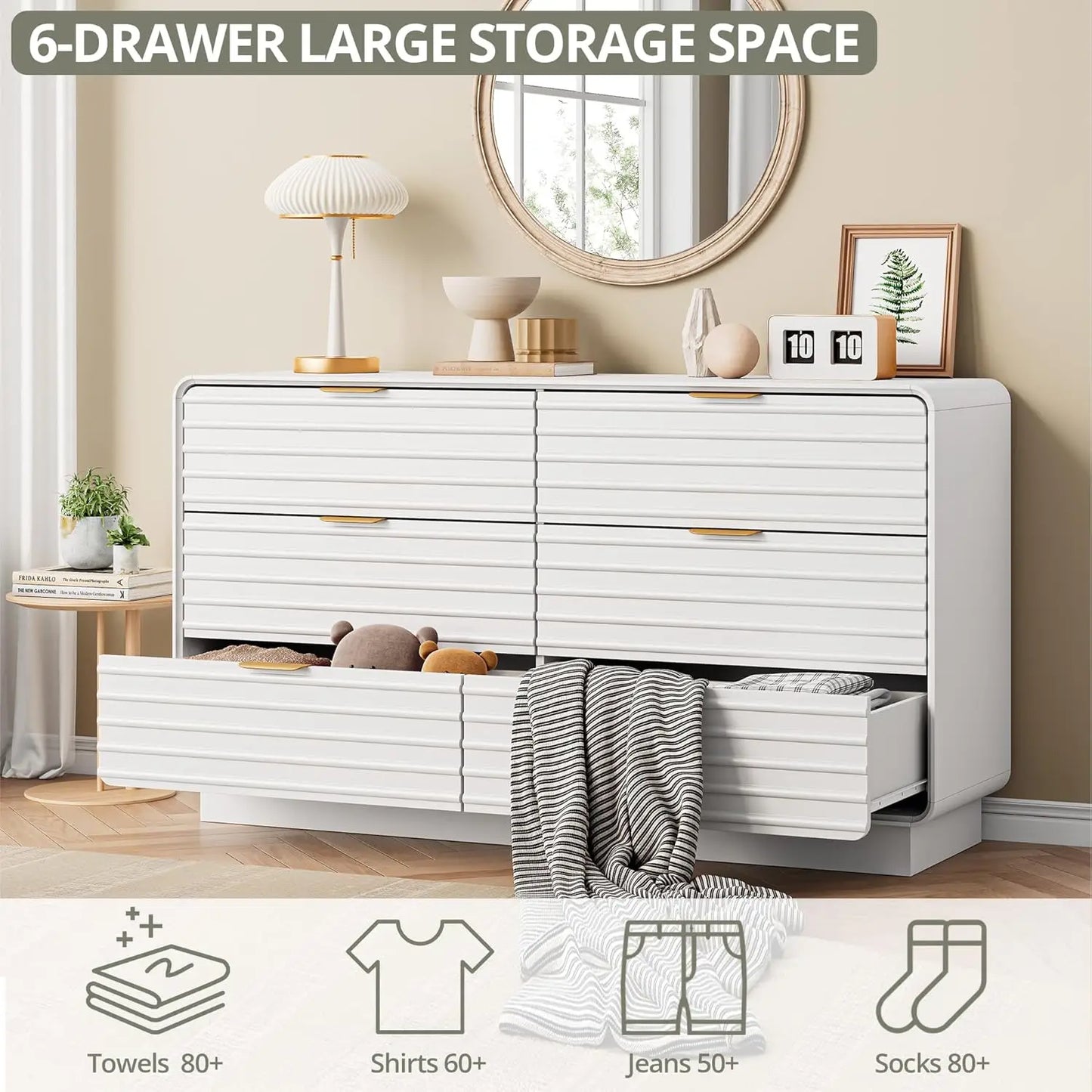 Fluted 6 Drawer Dresser for Bedroom