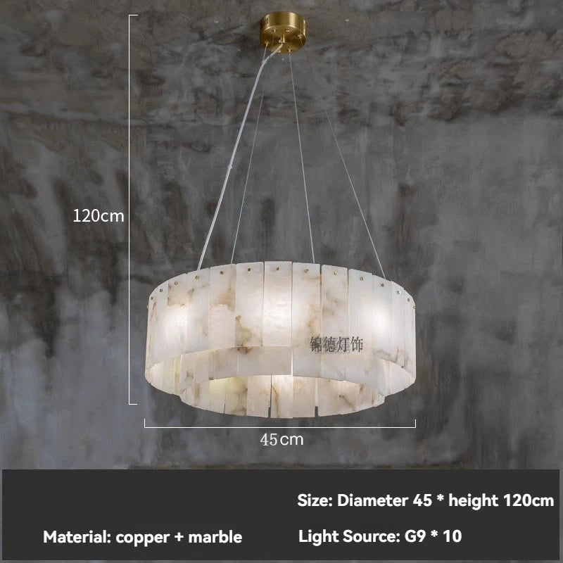 Natural Marble Brass Pendant Light - Nordic Gold Chandelier, Round 45cm