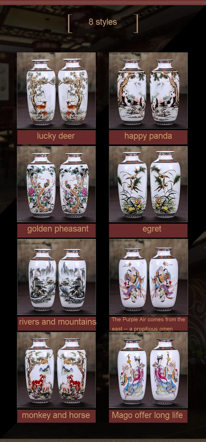 Ceramic Jingdezhen Vase Chinese Traditional Flower Vases Living Room Decoration Vase Fine Smooth Surface Furnishing Articles