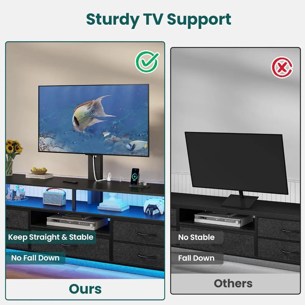 TV Stand with Mount for 32/55/65/70 inch TVs, LED TV Stand with Power Outlets & Storage, Entertainment Center with Storage