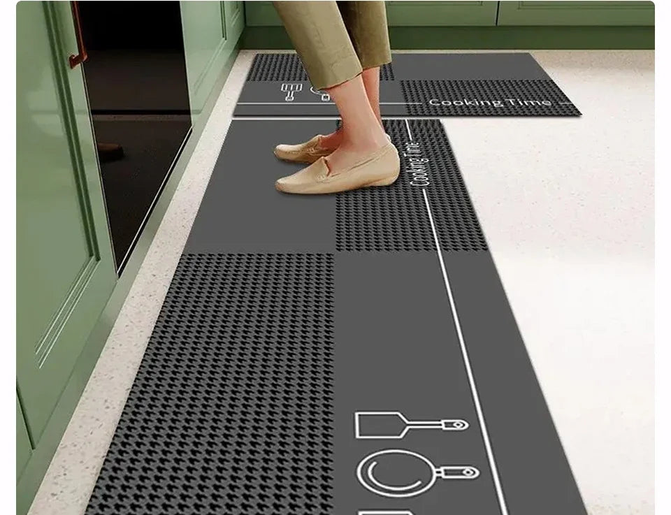 Mat for Kitchen Carpet Waterproof PVC Long Floor Mats Leather Oil Proof Anti-slip Carpets Black White Plaid Home Decoration Rug