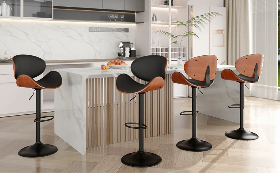 Rotating Bar Stool 2-Piece Set with Backrest and Footstool, Pu Leather Cushion Counter Height Bar Chair for Bar Kitchen and Restaurant