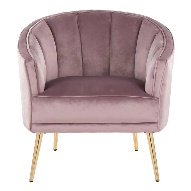 Glam Accent Chair in Gold Metal and Blush Pink Velvet, Modern Design for Living Room or Bedroom, Stylish and Comfortable