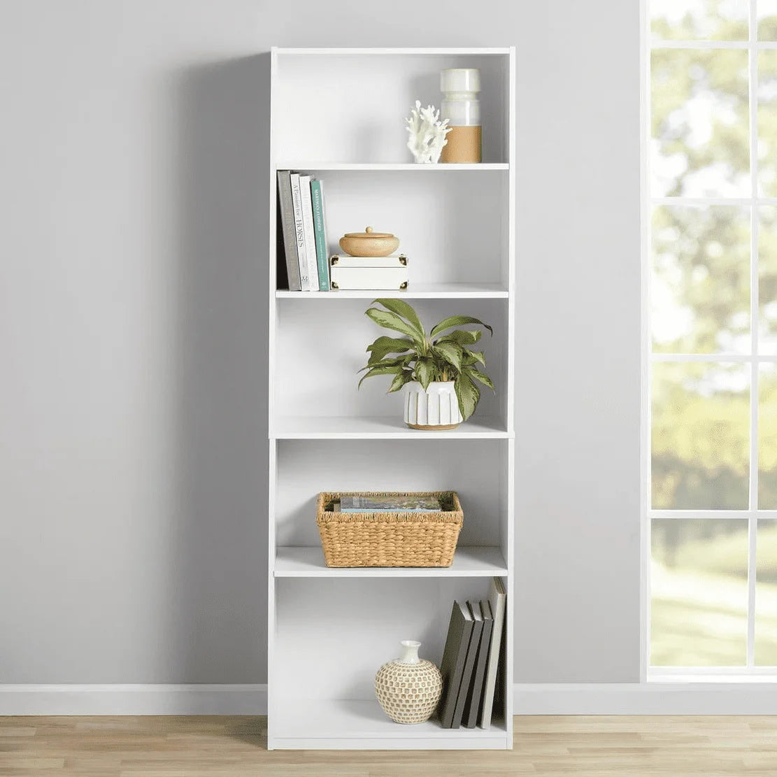 5-Shelf Bookcase with Adjustable Shelves, True Black Oak