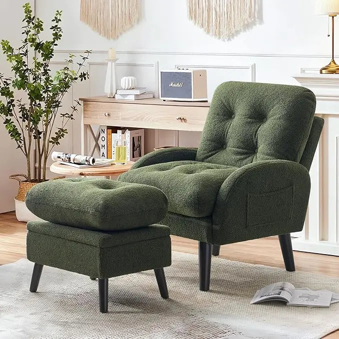 Mustard Yellow Chenille Accent Chair with Ottoman - Reclining Armchair